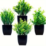 4 Pack Fake Plants In Black Pot MINI Artificial Eucalyptus Potted Plant Small Faux Grass Greenery Potted Plants For Indoor Home Office Farmhouse Bathroom