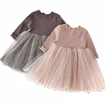 Longsleeve Gold Star Tulle Dress Mink 2-3Y
