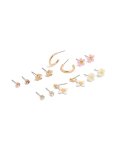 Goldair Gold Diamante & Floral Stud Earrings 8-PACK