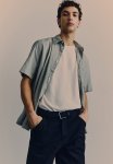 Loose Fit Short-sleeved Linen-blend Shirt - Sage Green