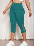 Plus Size Sports Capri Pants Women's Plus Solid High Rise Slim Fit Running Yoga Capri Leggings With Phone Pockets