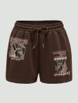 Butterfly Print Drawstring Waist Shorts Casual Skinny Shorts For Spring & Summer Women's Clothing