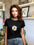 White Daisy Fitted Tee - Black - Xlarge