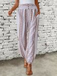 Tribal Print Jogger Button Decor Pants Boho High Waist Loose Pants For Spring & Summer Women's Clothing