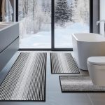 Bsicpro Bathroom Rugs Sets 3 Piece Large Toilet Rugs U-shaped Chenille Shower Mat Non-slip Absorbent Bath Floor Mats Black