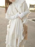 Solid Button Side Hooded Cape Sweater Elegant Tassel Trim Poncho Pullover Sweater Women's Clothing