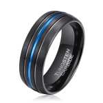 Men's Blue & Black Groove Brushed Black Tungsten Ring - OYG008 - 9