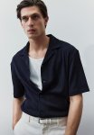 Regular Fit Crinkled Resort Shirt - Navy Blue