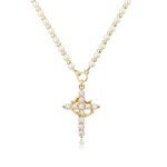 Robaice Cross Necklace For Women 14K Gold Plated Crown Cross Pendant Necklace Simple Gold Necklaces Faith Cross Jewelry First Co