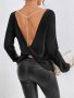 Solid Twist Back Knitted Top Elegant Long Sleeve Hollow Backless Fashion T-shirt Women's Clothing