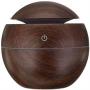 Ultrasonic Aroma MINI Portable Humidifier Dark Wood Grain Finish Round Ball Design-with Plain Pattern Wood Base 200ML Water Capacity 7 Soothing LED Lights