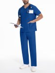 Men's Short Sleeve Scrubs Set Elastic Workwear Lab Coat Hand Wash Uniform Pet Grooming Salon Workwear Pocketed Breathable Top Wi