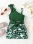 Summer Outfits Girl's Bowknot One Shoulder Top + Alphabet Skirt Set Holiday Casual Going Out 2PCS Clothes