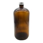 1 Litre Amber Glass Medical Round Bottle With Aluminium Screw Cap - Silver 28 410