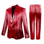 Nawgut Sequin Blazer Metallic Slim Suit 2 Piece Set Disco Prom Shiny Outfit Wedding Party Banquet Fashion Jacket Pant For Mens A