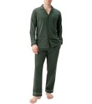 David Archy Mens Pajamas Set Soft Cotton Notched Collar Pajamas For Men Long Sleeve Mens Sleepwear With Pockets & Front Fly XXL