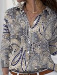 Paisley Print Button Front Shirt Boho Long Sleeve Collared Shirt Women's Clothing