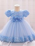 Girls Sparkling Gown Dress 3D Flower Decor Sequins Spliced Flower Girls Dress Perfect For Weddings Birthdays Parties