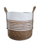 Woven Basket In Natural With White Stripes 26CMX30CM