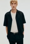 Regular Fit Textured-weave Resort Shirt - Black
