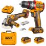 Ingco - Cordless Impact Drill & Angle Grinder Batteries & Charger In Case
