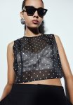 Open-back Organza Vest Top - Black & Spotted
