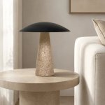 Addie Travertine And Black LED Table Lamp