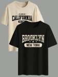 2PCS Brooklyn New York Print Tee Shirt Tees For Men Casual Short Sleeve T-Shirt For Summer
