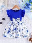 Baby's Casual Bow Decor Flower Pattern Cap Sleeve Dress Infant & Toddler Girl's Dress For Daily Wear holiday party As Gift