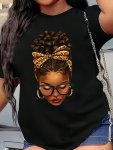 Figure Print Short Sleeve T-Shirt Casual Crew Neck Top For Spring & Summer Women's Clothing