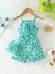 Baby's Stylish Heart Full Print Ruffled Bodysuit & Bag Casual Sleeveless Romper Toddler & Infant Girl's Onesie For Summer As Gif