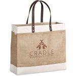 Okiyo Reza Jute & Cotton Tote With Leather Handles