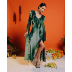 Maxi Ruffle Sheer Dress In Green Ombre - 2XS