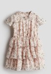 Flounced Chiffon Dress - Powder Pink Floral