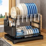 1PC Dish Drying Rack For Kitchen Counter Over The Sink Detachable Larger Capacity 2-TIER Dish Drying Rack Drainboard Set With Do