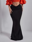Solid Color Ruched Mermaid Hem Skirt Elegant Simple Bodycon Skirt For Spring & Fall Women's Clothing