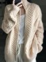 Cable Knit Zip Up Loose Cardigan Casual Long Sleeve Turtle Neck Sweater Coat Women's Clothing