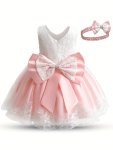 Baby Girl Princess Party Dress Toddler Girl Tutu Birthday Bowknot Lace Christening Cute Sleeveless Wedding Gown Coquette Style