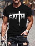 Men's Faith Print T-Shirt Casual Short Sleeve Crew Neck Tee Men's Clothing For Outdoor
