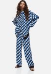 Wide Patterned Trousers - Bright Blue Patterned