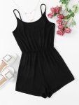 Cinched Waist Cami Romper Jumpsuit Casual Sleeveless Solid Color Romper Jumpsuit Women's Clothing