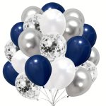 30 Pcs Navy Blue White And Silvery Confetti Balloons Set - Perfect For Weddings Birthdays Anniversaries Graduations Holidays Mot