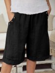 Button Decor Solid Drawstring Shorts Casual Elastic Waist Straight Slant Pocket Shorts For Spring & Summer Women's Clothing