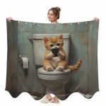 Funny Animal Wearable Blanket Kitten Sitting On Toilet Kitten Playing Phone Shawl Blanket With Pockets Double-sided Blankets For
