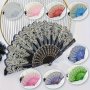 Elegant Vintage Floral Silk Fan - Foldable Bronzed Flower Design For Dance & Costume Accessories Soft Touch Material