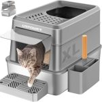 Urpower Stainless Steel Cat Litter Box With Lid Extra Large Enclosed Litter Box Non-sticky Metal Pan With High Sided & Scoop Odo