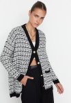 Black Wide Fit Tweed Look Silvery Knitwear Cardigan