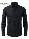 Men's Solid Color Lapel Collar Design Dress Shirts Long Sleeve Casual Button Up Shirt For Formal Occasions