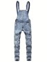 Classic Design Ripped Denim Overalls Men's Casual Medium Stretch Street Style Jumpsuit For All Seasons