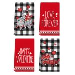 Artoid Mode Buffalo Plaid Gnomes Truck Hello Valentine Kitchen Towels Dish Towels 18X26 Inch Seasonal Valentine's Day Decoration